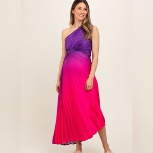 Pinkblush Maternity One-Shoulder Ombre Maxi Dress in Purple and Pink